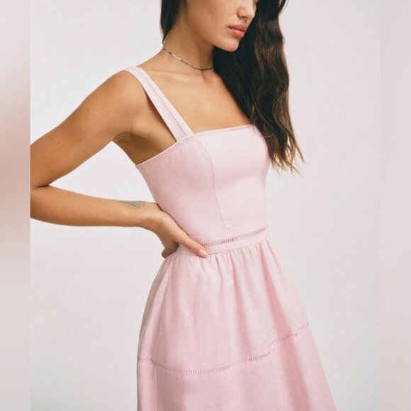 NEW Reformation Everett Linen Midi Dress Cherry Blossom Light Pink | US 6 UK 10 - Picture 13 of 15